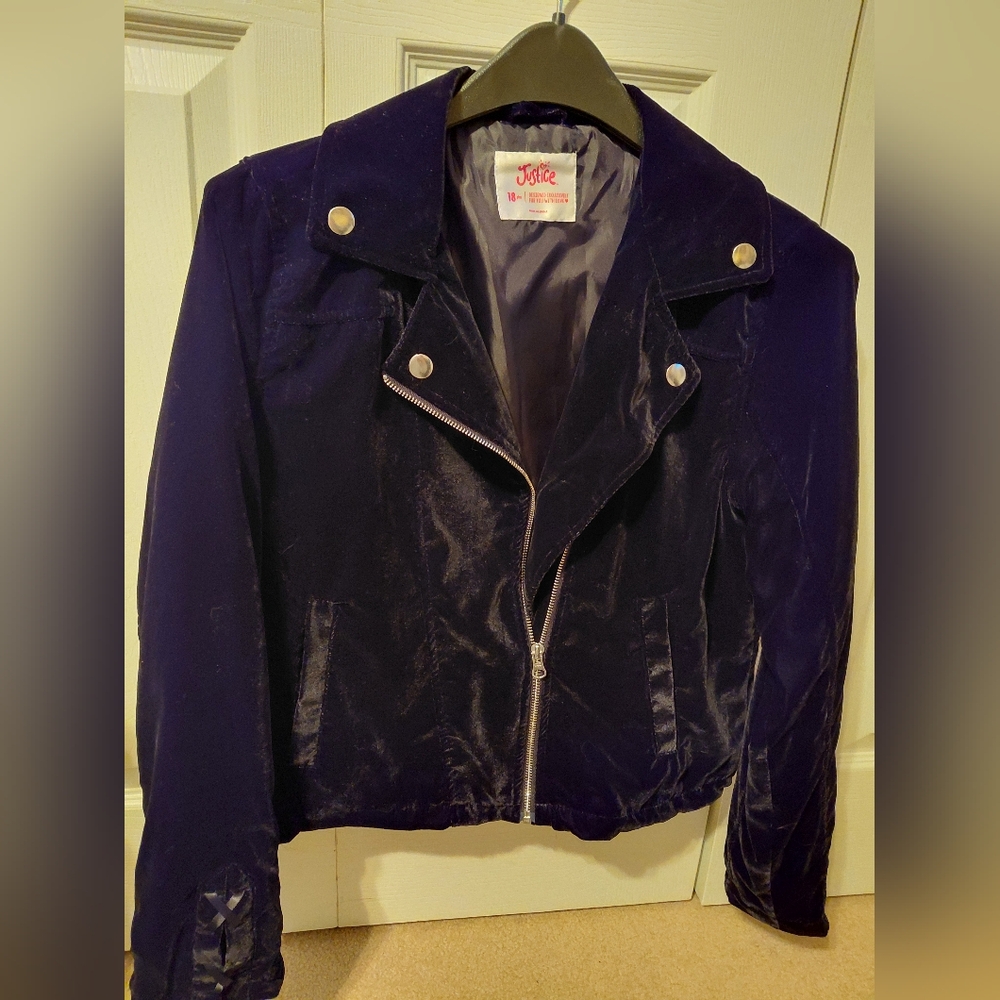 Justice Girl's Black Velvet Bomber Jacket